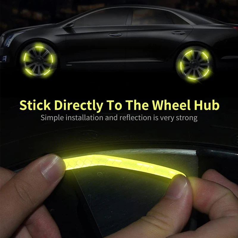 20PC Car Wheel Hub Reflective Sticker Rainbow Fluorescence Luminous Stripe Tape Car Motorcycle Decals Night Driving Safety