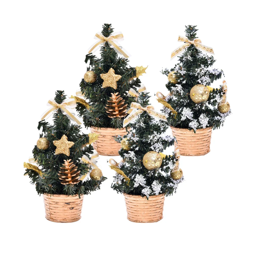 

2pcs Christmas Decoration 20Cm Golden Mini Tree Fine Craftsmanship Lifelike Xmas Party Home Decor Desktop Cabinet Chair