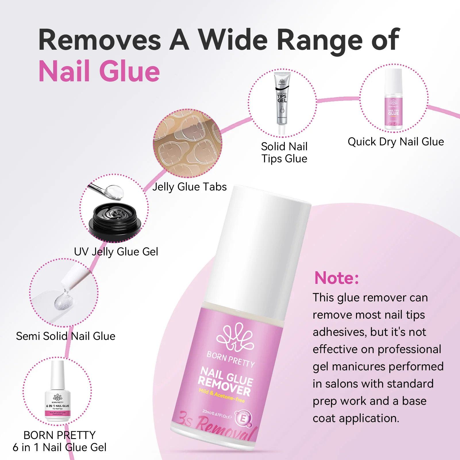 BORN PRETTY 20ml 1/2PCS Nail Glue Remover Gentle Quick Remover for Press On Nails False Nail Tips Artificial Nail Adhesive