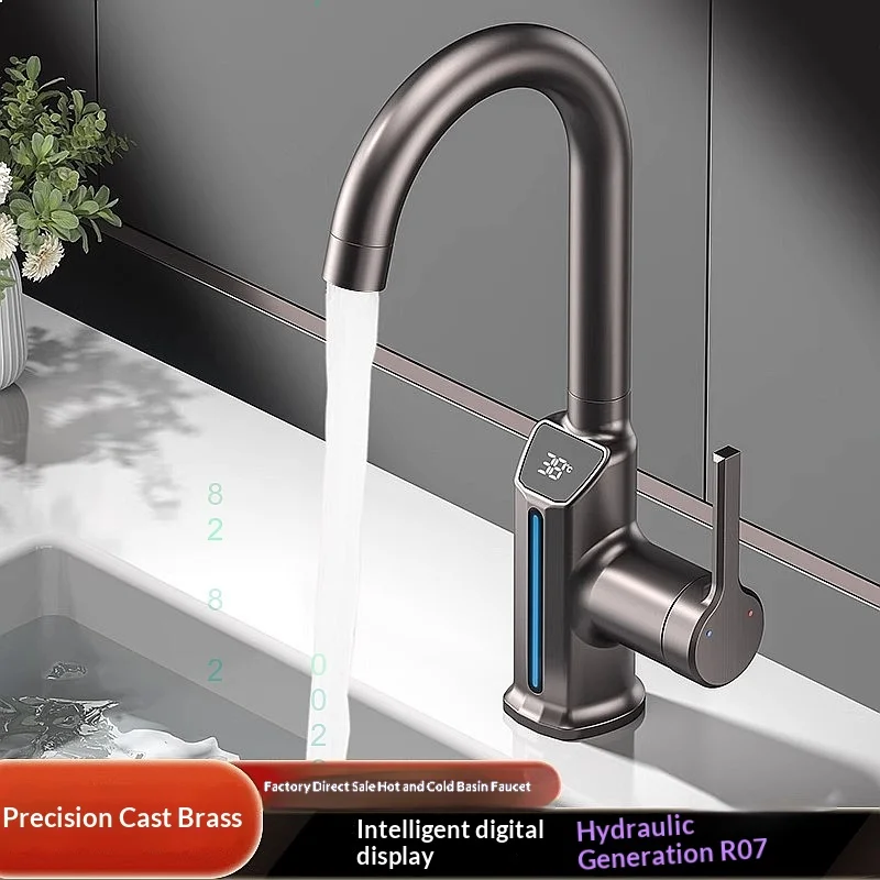 Bathroom Faucet Brushed Gunmetal Solid Brass Basin Mixer Tap Nordic Simple Luxury