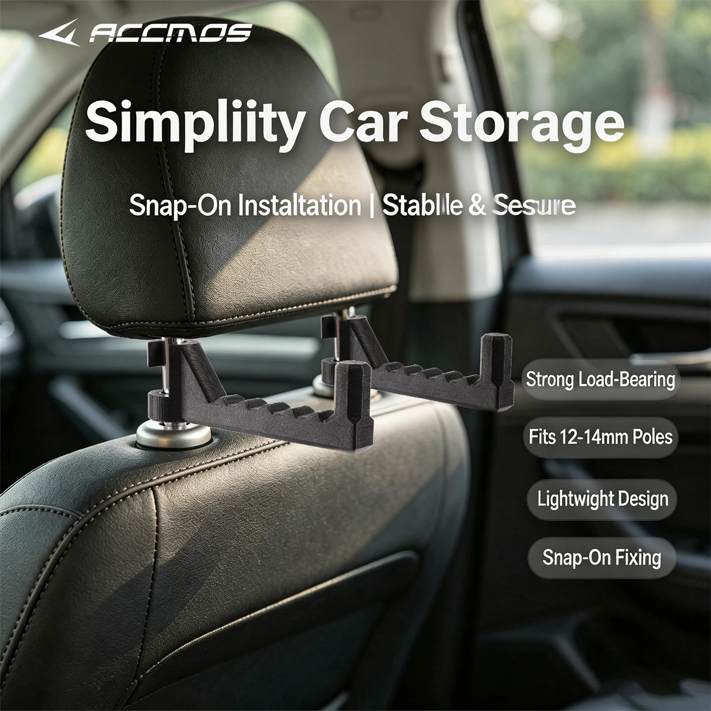 1 pair ACCMOS Snap‑On Car Bow Holder, Vehicle Headrest Archery Storage Rack Fit 12‑14mm Pole for Compound & Recurve Bow