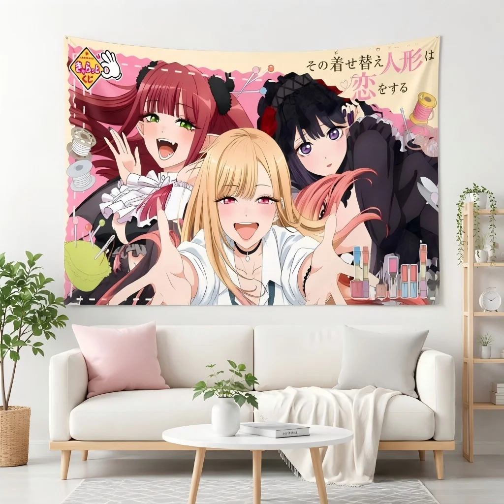 M-My D-Dress‑Up Darling Marin Kitagawa Anime Tapestry, Cute Girl Wall Hanging Cloth for Bedroom Dorm Living Room Home Wall Decor
