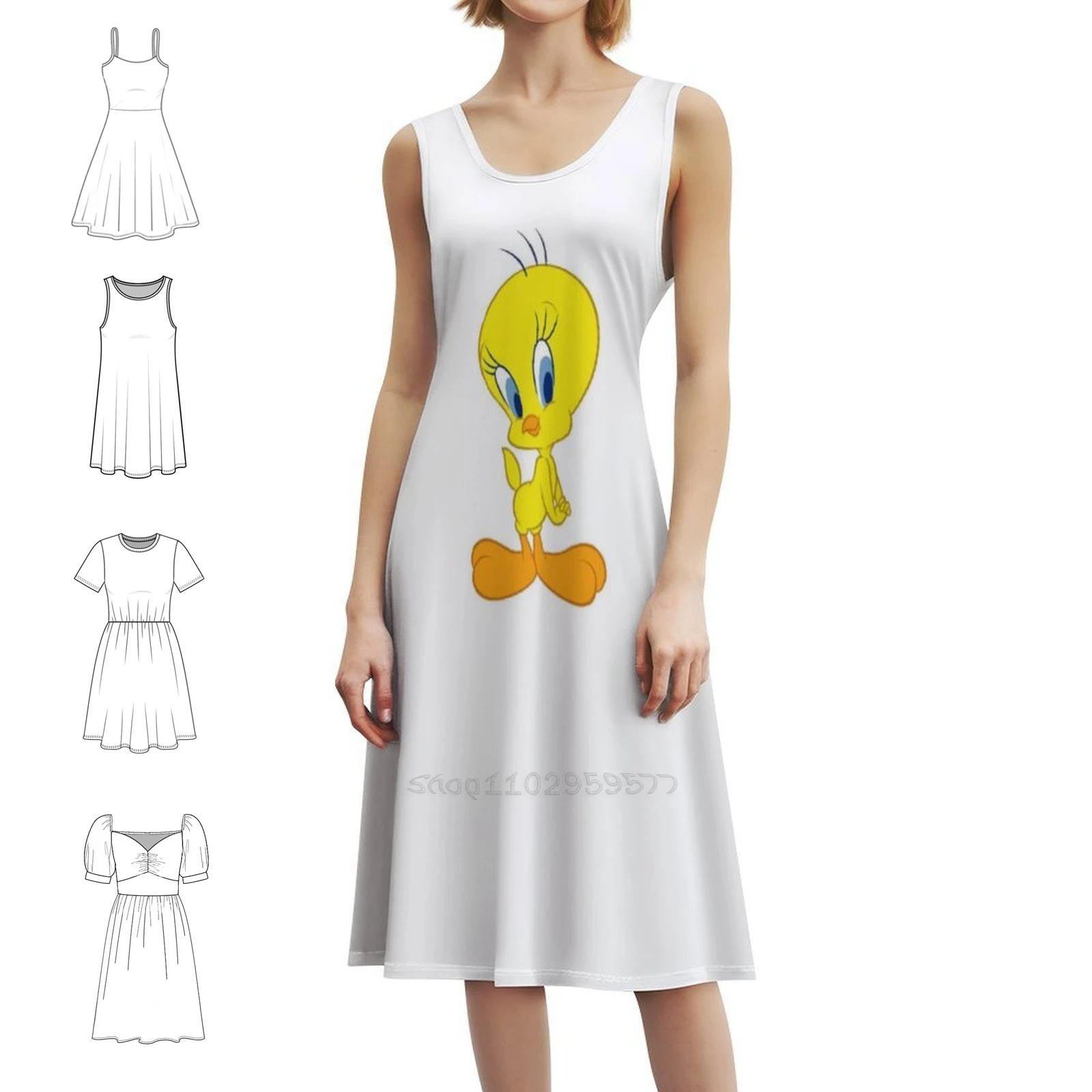 

Футболка Titi And Grominet, богемное платье без рукавов, платье с несколькими принтами для пляжного отдыха и вечеринки, забавное мультяшное платье, забавное для предложения