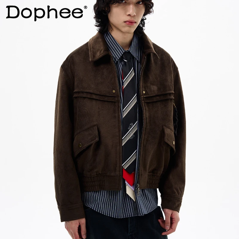 

Men Women 2025 Autumn New American Style Fashion Jackets Couple Trendy Chic Coats High-end Lapel Solid Color Long Sleeve Jackets