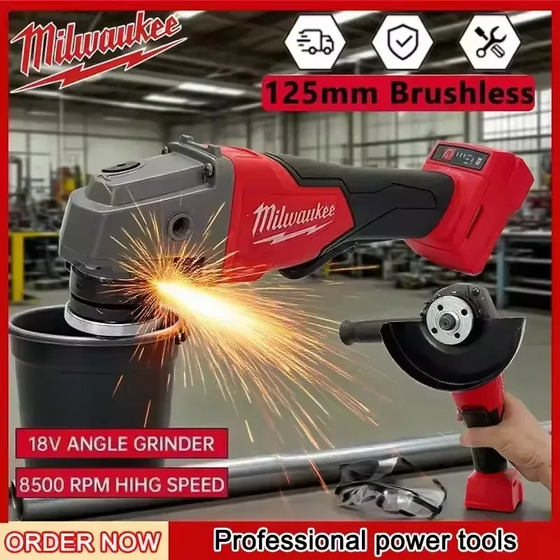 Milwaukee Original M18 125mm Brake Angle Grinder 3-speed Variable Speed Cordless Cutting and Polishing Power Tool+Battery