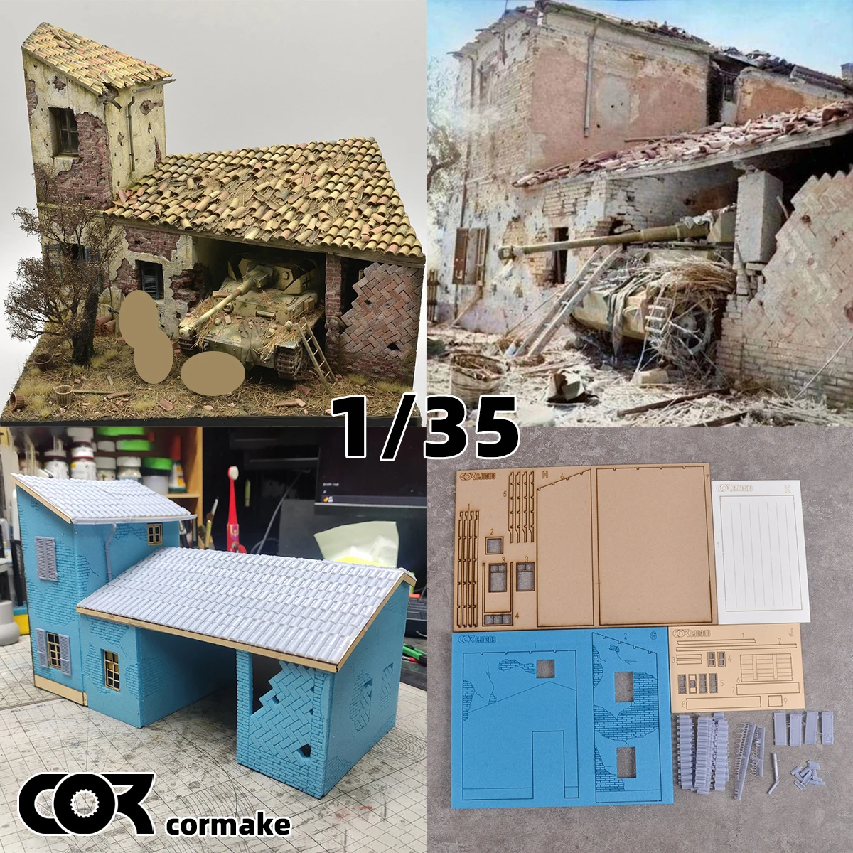 Maqueta arquitectónica de ensamblaje, mesa de arena, ladrillo, hormigón, edificio, casa de dos pisos, villa, residencia, diorama, kit de maqueta a escala 1/35