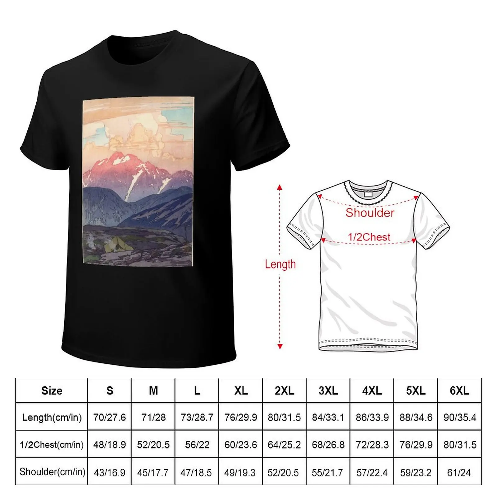 Japanese Yoshida Mountain Art T-Shirt Fashion Print Casual Short Sleeve