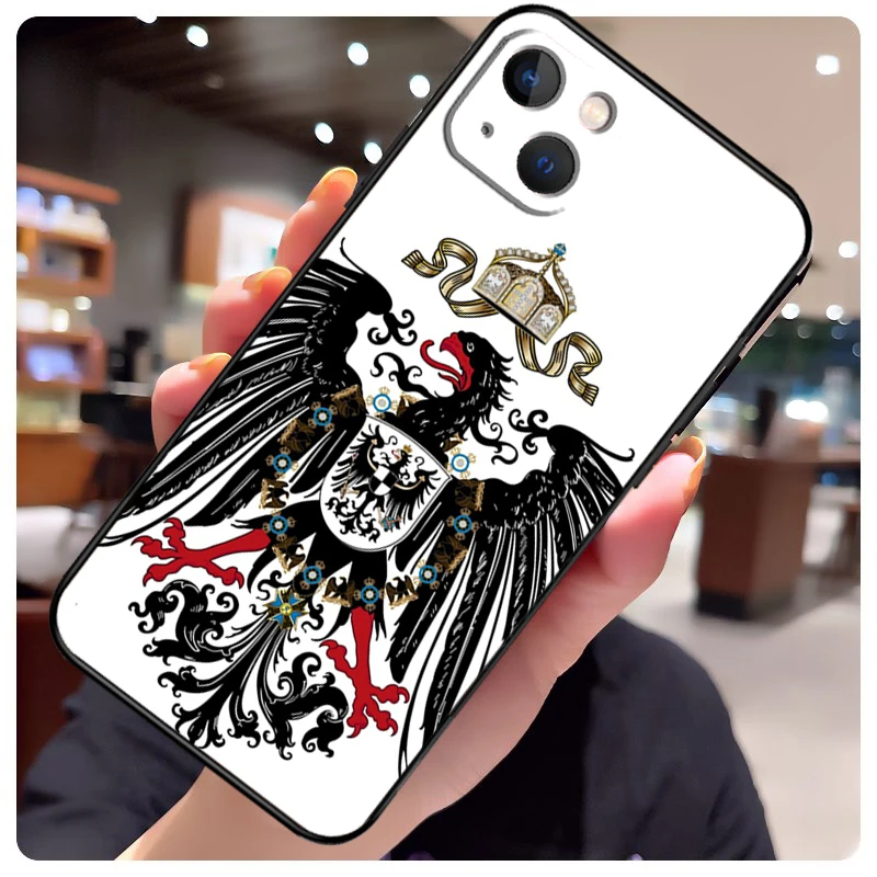 جراب شعار علم ألمانيا لـ iPhone ، غطاء خلفي لـ iPhone 16 و 13 و 14 و 11 و 12 و 15 Pro Max و X و XR و XS Max Plus و 14 Plus
