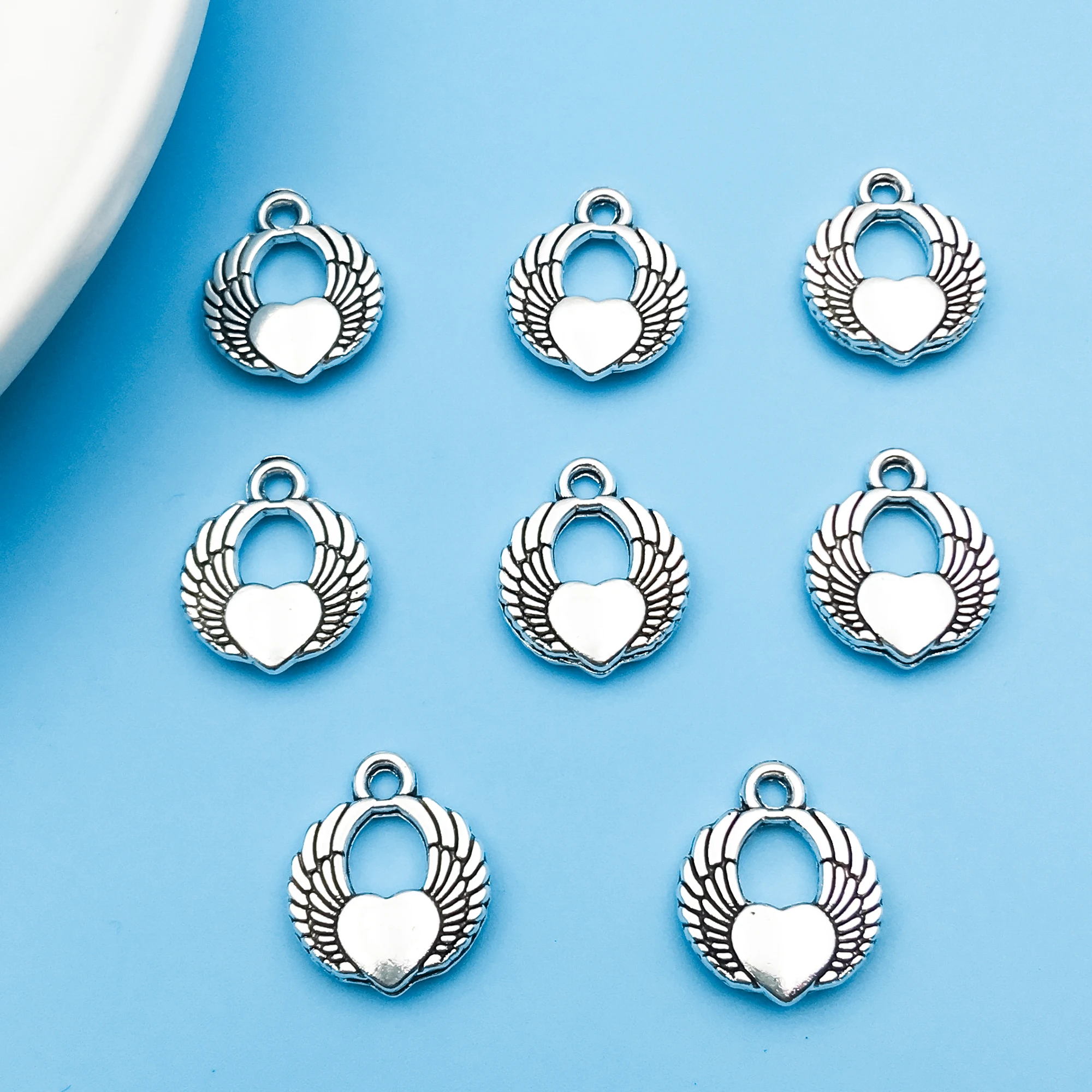 10/20 stücke 15x18mm Schutz flügel Herzform bezaubert antike silberne Anhänger für Schmuck herstellung Ergebnisse Bastel zubehör
