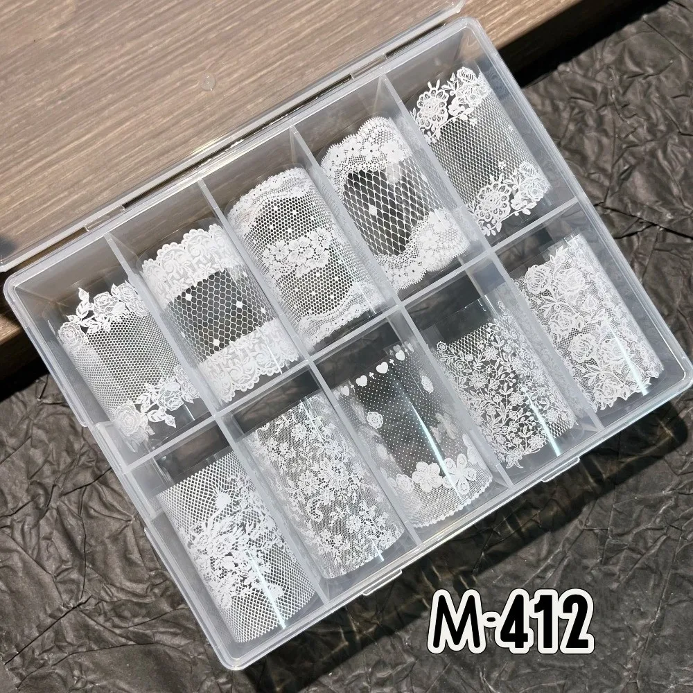 Modische Nagelfolien mit Spitzendesign, schwarz-weißes Tulpenmuster, Nagelaufkleber, Pailletten-Effekt, Nageldekorationen, Maniküre, DIY