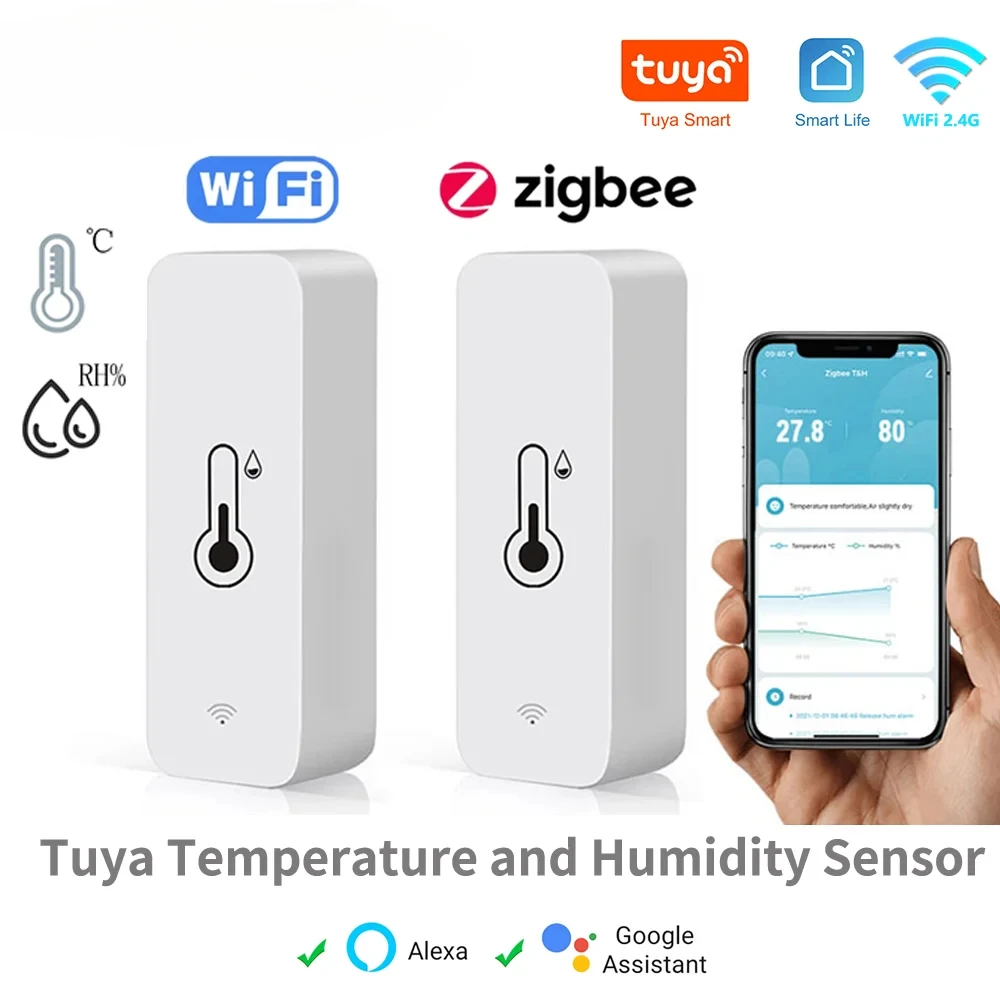 Tuya WiFi Smart Temperature Humidity Sensor Indoor Hygrometer Controller Monitoring Work with Smart Speaker Alexa Google Home
