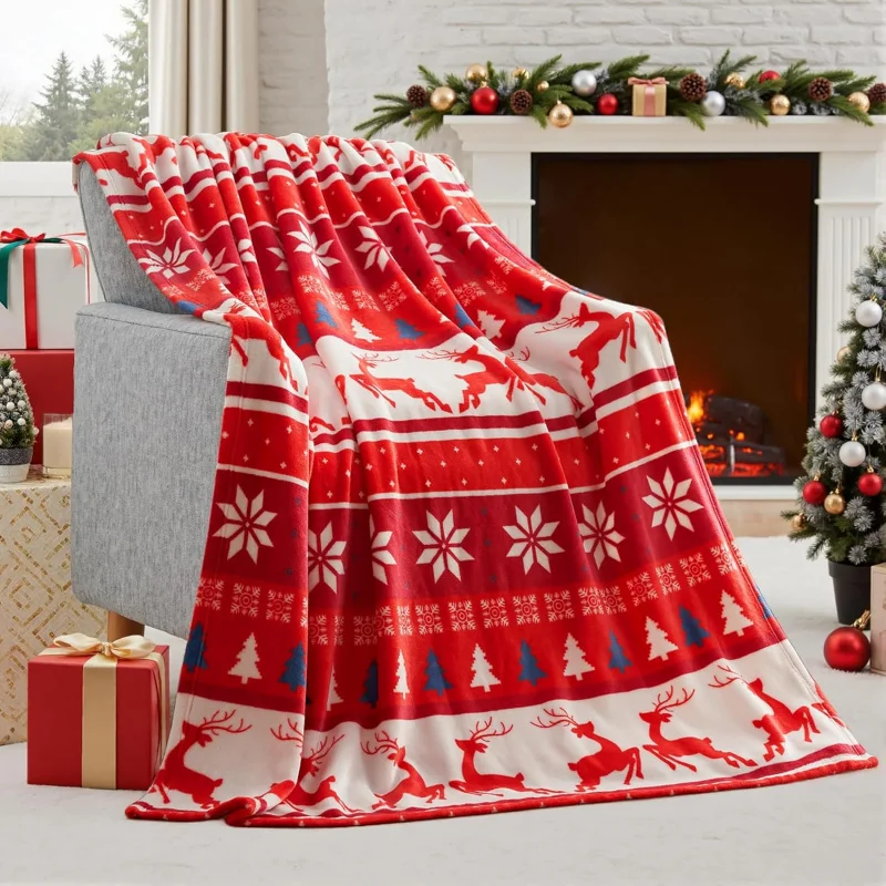 Christmas flannel blanket, holiday decoration, throwing blanket, winter sofa, comfortable cover blanket, 80INX60IN