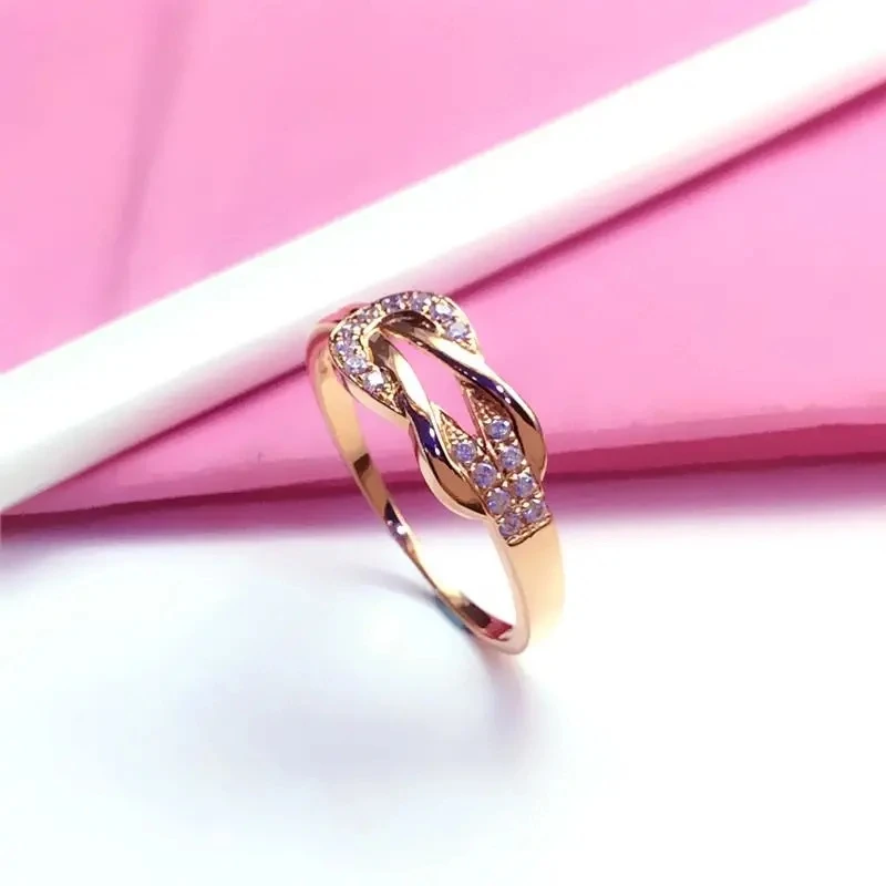 Unique Design 585 Purple Gold Plated 14K Rose Gold Inlaid Gemstone Rings For Women Romantic Simple Charm Wedding Jewelry Gift