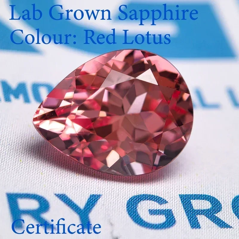 

Top Lab Grown Cultivation of Sapphire Pear Shaped Red Lotus Color VVS1 for Charms Diy Jewel Making selectable AGL Certificate