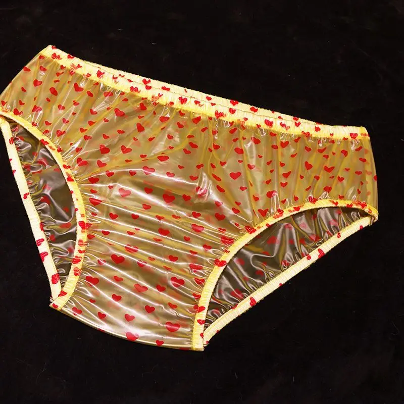 PVC Dots Graphic Middle Waist Panties Briefs Waterproof ABDL Sleek Proof Sissy Underwear Plastic Harajuku