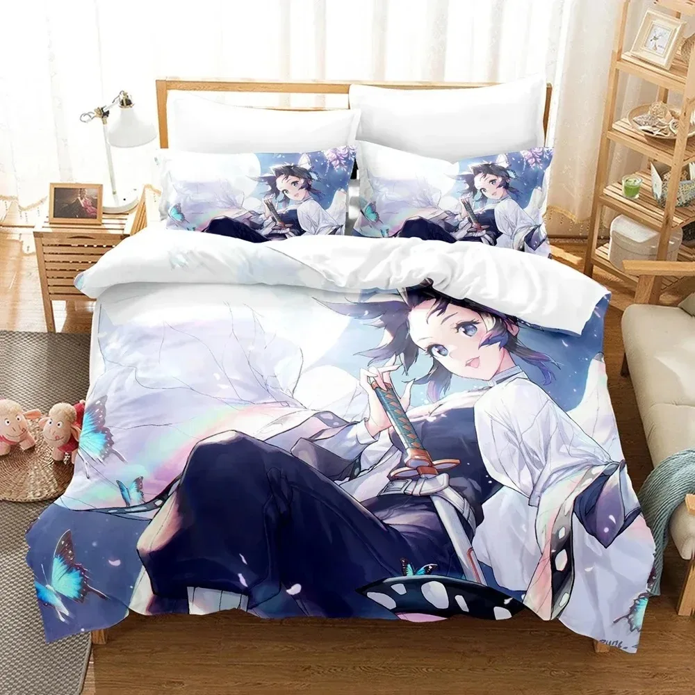 

3D Print Kochou Shinobu Bed Linen Anime Demon Slayer Bedding Set 200x200 Teens Boys Twin Single Queen King Full Duvet Cover Sets