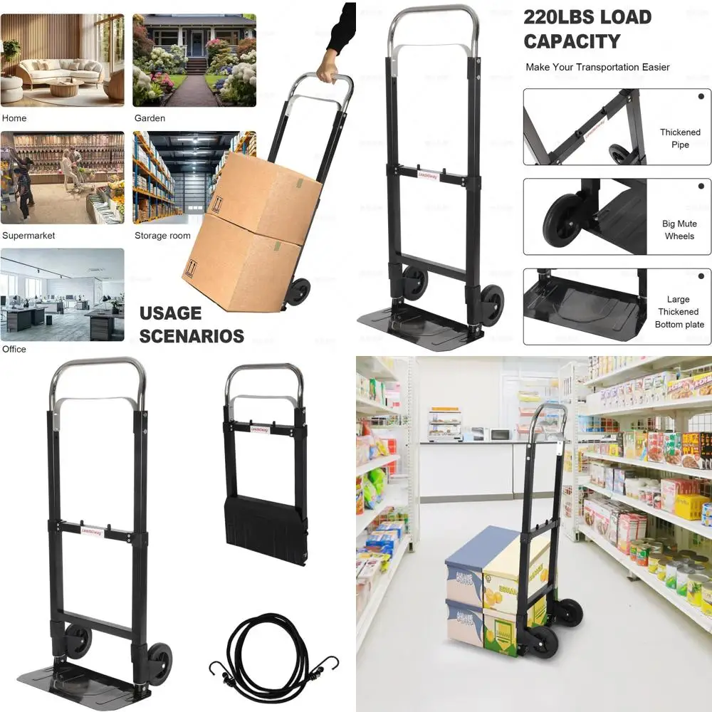 

Collapsible Steel Hand Truck with 220lbs Load Capacity, Portable Utility Cart for Home, Office, and Warehouse with TPR Wheels an
