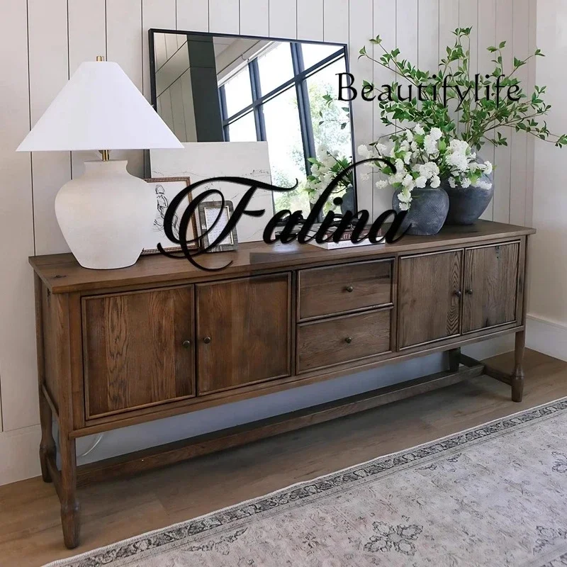 

WM American solid wood wine cabinet French retro log old display storage cabinet dishes side storage cabinet