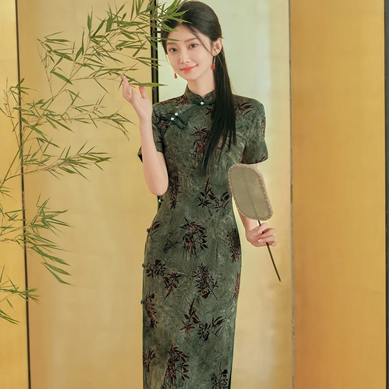 2024 Shanghai Retro Qipao Chinese Dress Womens Long Cheongsam Elegantes Traditional Jacquard Weave Qi Pao Dresses 23549