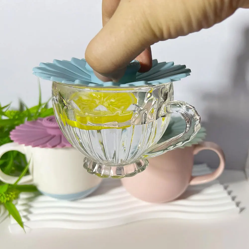 

3Pcs Silicone Cup Lid Adorable Cartoon Sunflower Shaped Drink Covers For Coffee Tea Mugs Travel Reusable Kitchen Bar Supplies