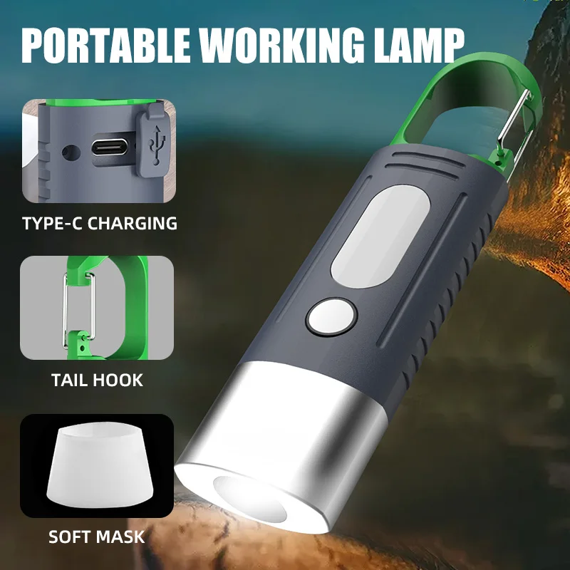 

Telescopic zoom with side lights, multifunctional outdoor camping, portable, hook up, long-range flashlight