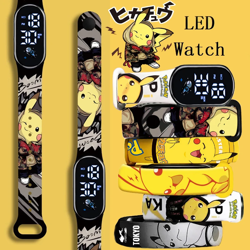 

Pokemon Strap LED Electronic Watch Fashion Colorful Bracelet Touch Waterproof Anime Character Pikachu Kid Digital Watches