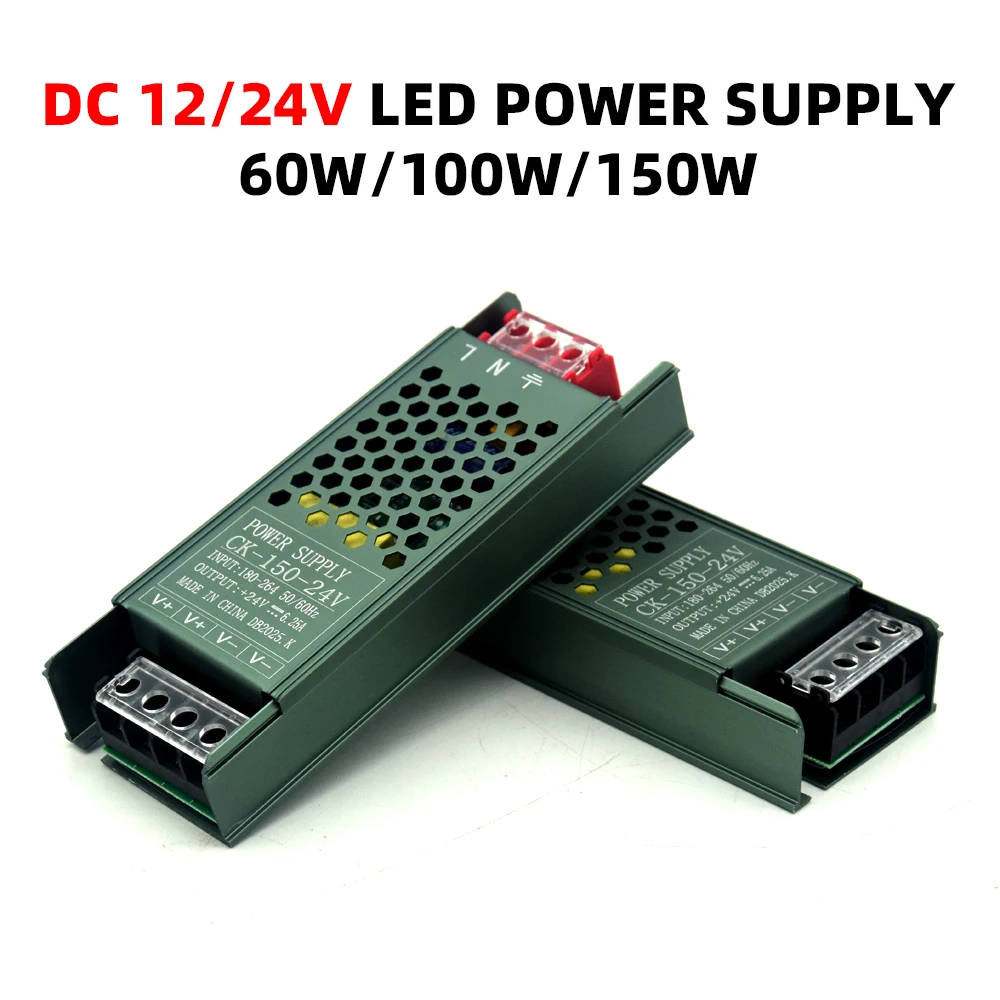 DC 12V 24V Schaltnetzteil AC180-264V Geräuscharme Beleuchtungstransformatoren 60W 100W 150W LED-Licht-Treiber Netzteil