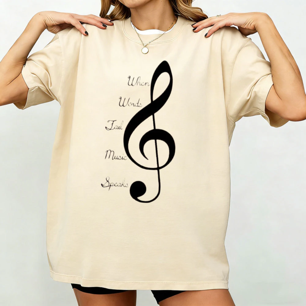 

When Words Fail Music Speaks Music T-Shirt for Band Lovers Treble Clef Music Note Shirt Musician Tops Women Clothes