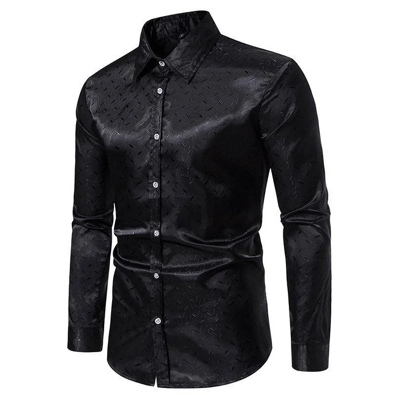 2024 New Men's Fashion Shirt Long Sleeve Casual Glossy Shirt Vintage Disco Party Prom Shirt Camisa