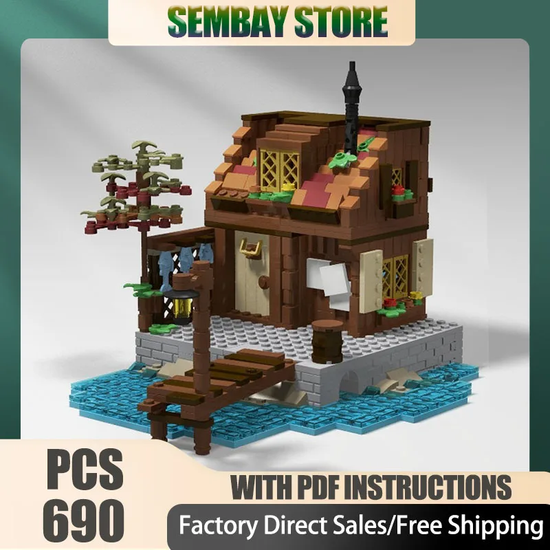 القراصنة القلعة نموذج Moc قوالب بناء وحدات صياد كوخ نموذج التكنولوجيا كتل عيد الميلاد لتقوم بها بنفسك لعبة هدايا البناء #1