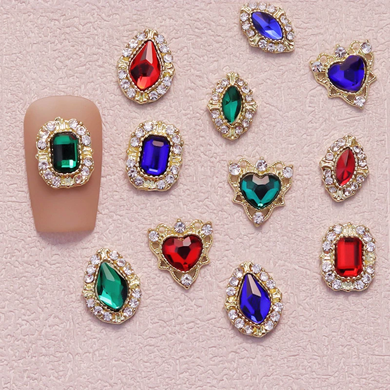 10PCS 3D Luxury Alloy Full Rhinestone Nail Art Charms Jewelry Parts Accessories Diamond Gem Stone For Nails Decoration Supplies