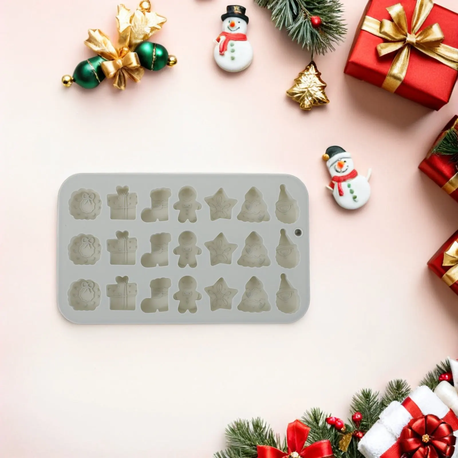 2Pcs 3D Christmas Baking Molds Set 21 Cavity Silicone Xmas Tree Santa Gingerbread Wreath Boot Mold Non-Stick Baking Tool Kit