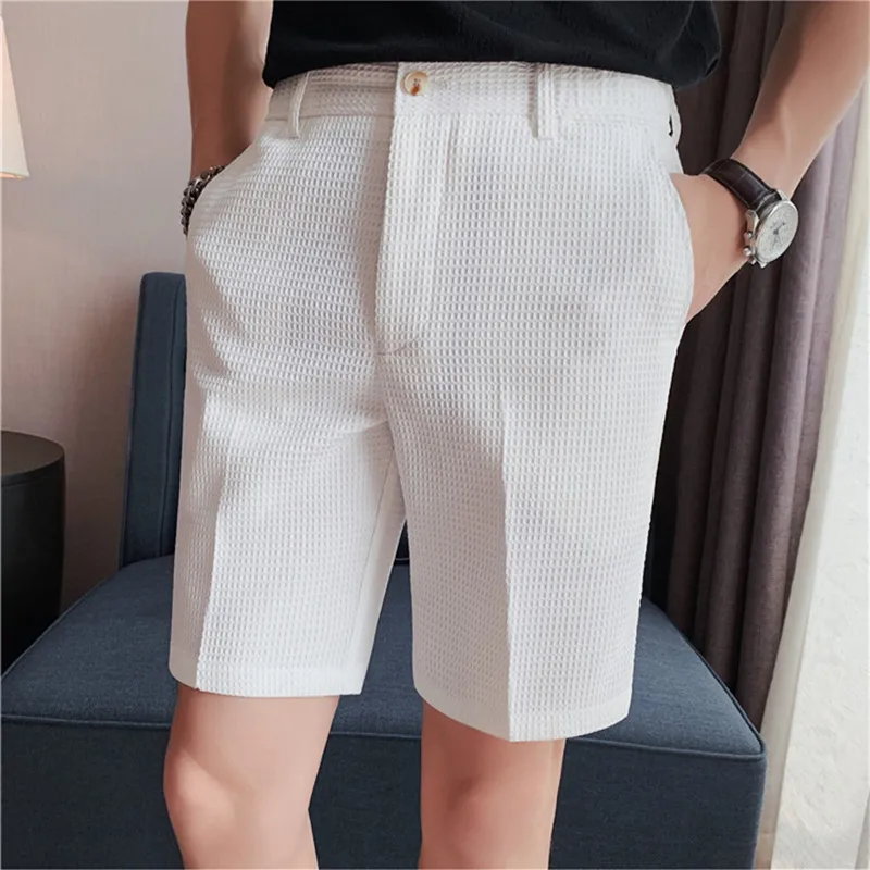 

4 Color Korean Style Summer Men Suit Shorts Fashion Design Slim Fit Short Formal Social Wedding Party Knee Length Short 28-36