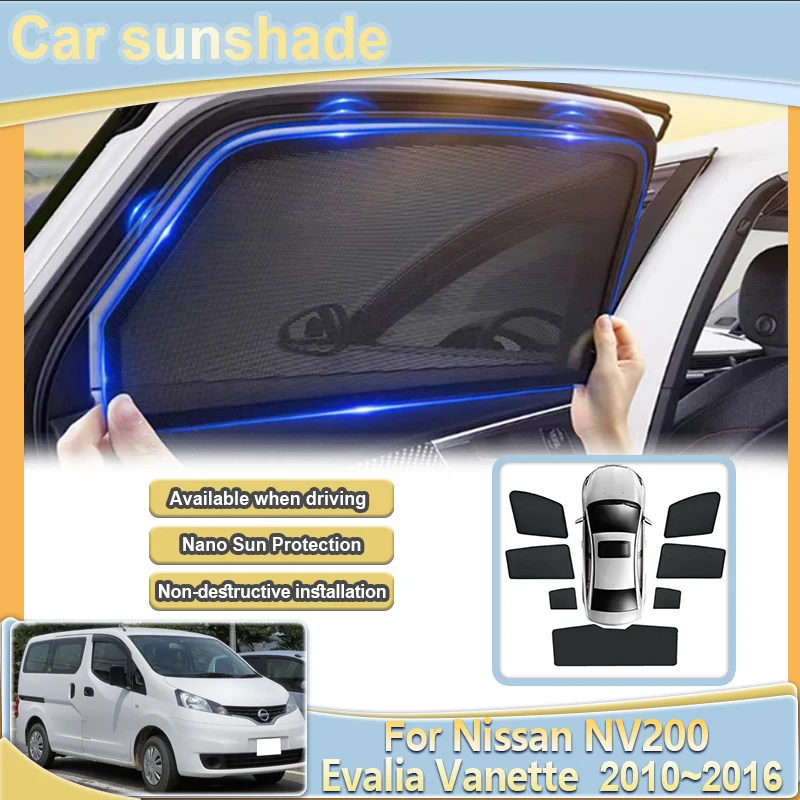 

Для Nissan NV200 солнцезащитный козырек Evalia Vanette 2010 ~ 2016 2013 2014 автомобильный сетчатый козырек, блокирующие свет шторы, анти-УФ-автомобильные аксессуары