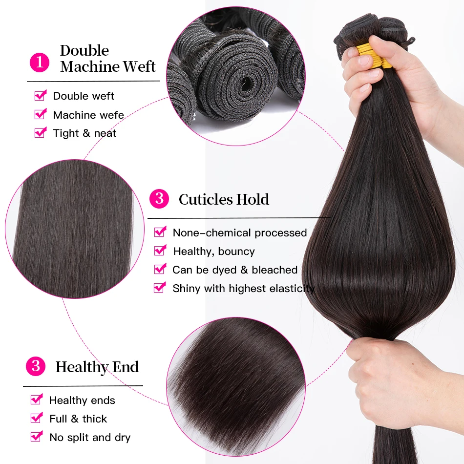 Straight Human Hair Bundles With Closure Free Shipping Human Hair Bundles With Frontal Brazilian Hair Extensions 28 30 Inch Remy