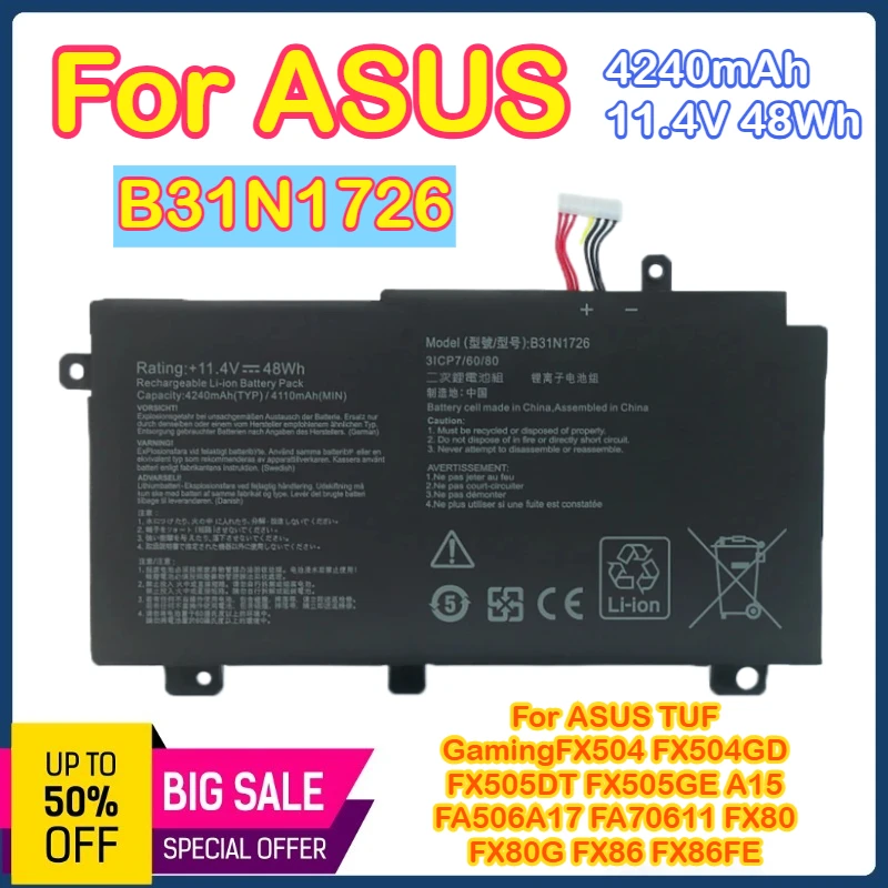 

B31N1726 Аккумулятор для ASUS TUF Gaming FX504GD FX504GE FX504 FX504G FX504GM FX505 FX505DT FX505DV FX505DY FX80 FX80G FX80GD FX86