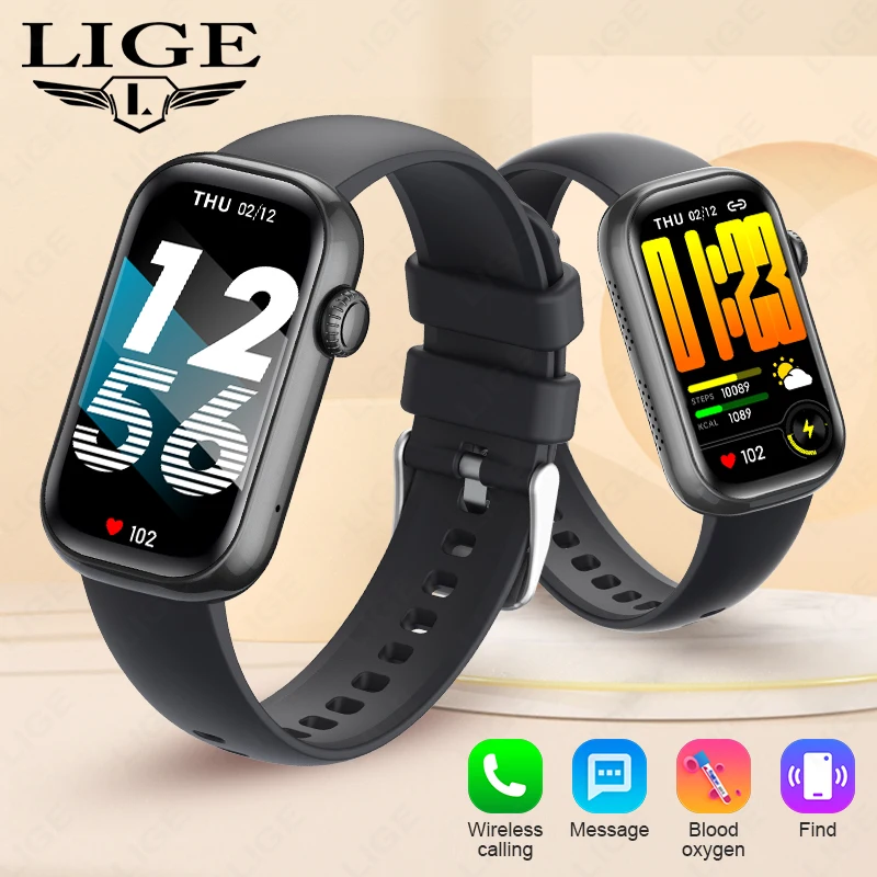 

LIGE Smartwatch for Men Women 250mAh Large Battery Bluetooth Calls Voice Assistant Full Screen Display Health Monitor Heart Rat