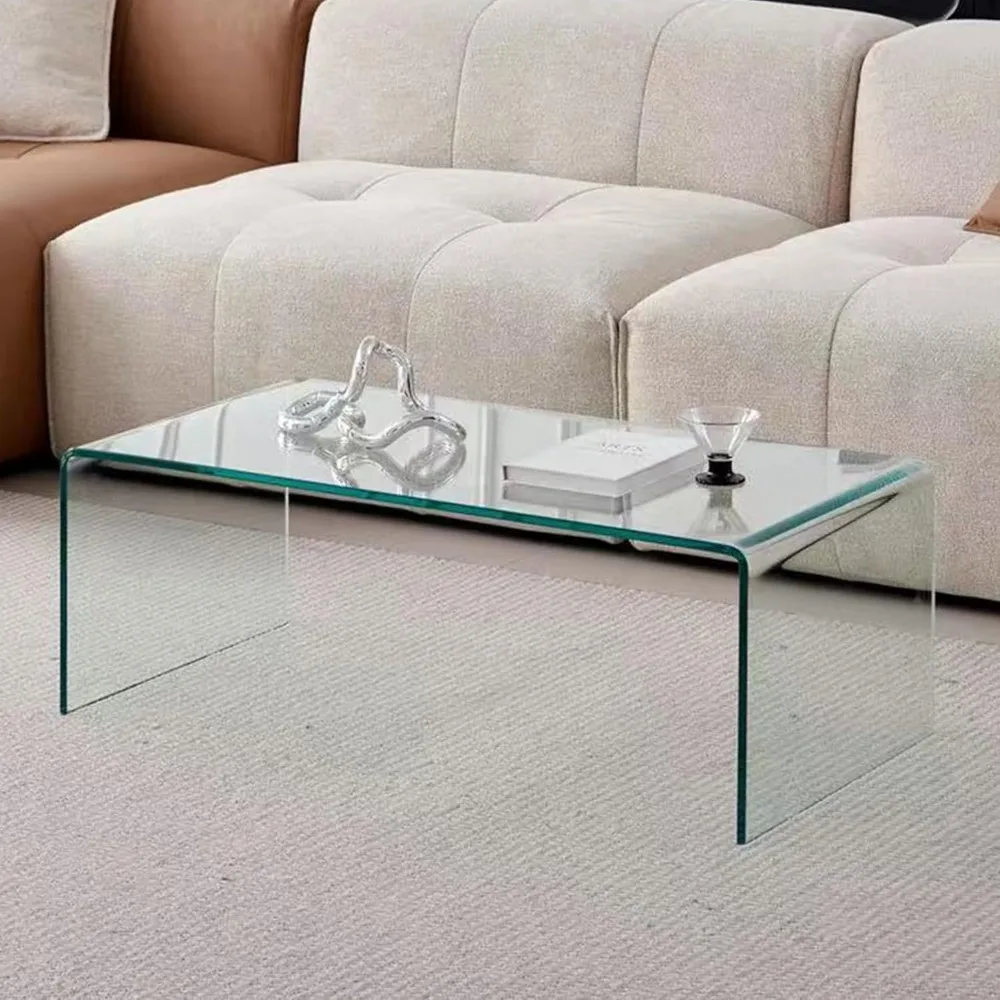 Clear Glass Coffee Table, Modern Tempered Glass Small Coffee Tables End Tables, Easy to Clean Centerpiece for Living Room, 39.4
