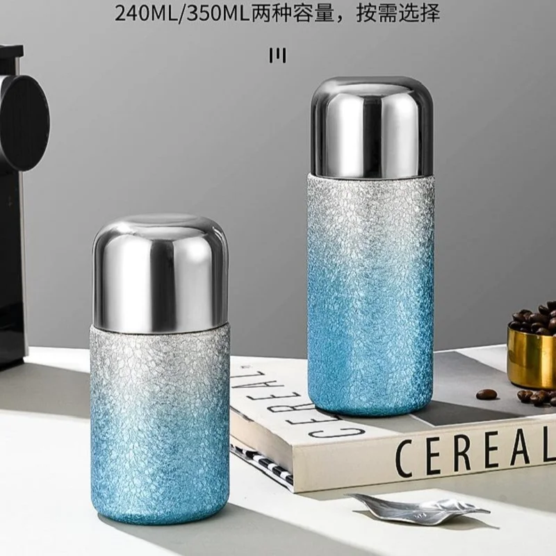 240/350ml Mini Thermos Cup With Bouncing Lid,Double-layer Stainless Steel Vacuum Flask,Titanium-plated Inner Liner Water Bottle