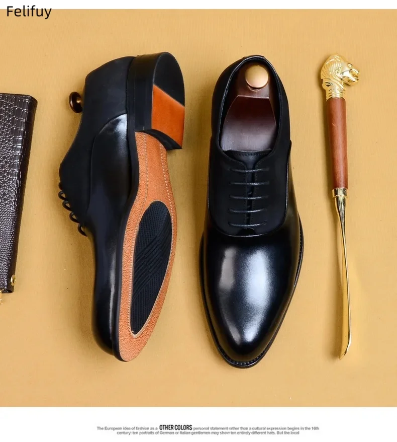 Black Genuine Cow Leather Brogue Wedding Business Shoes Men Casual Flats Vintage Handmade Oxford Shoes For Men Burgundy Shoes
