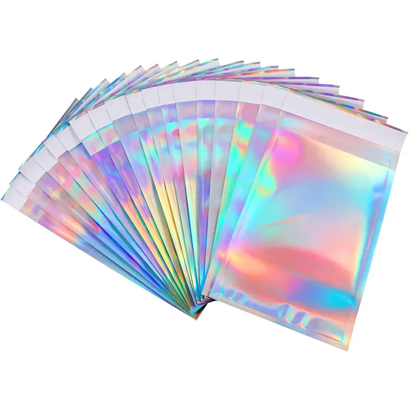 25pcs Holographic Rainbow Flat Foil Mailing Envelope Large Laser Self Adhesive Shipping Bags for Courier Storage Gift Package