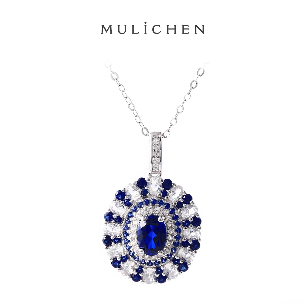 

【Hot Sale】925 Sterling silver necklace with oval sapphire Stylish design for a touch of elegance