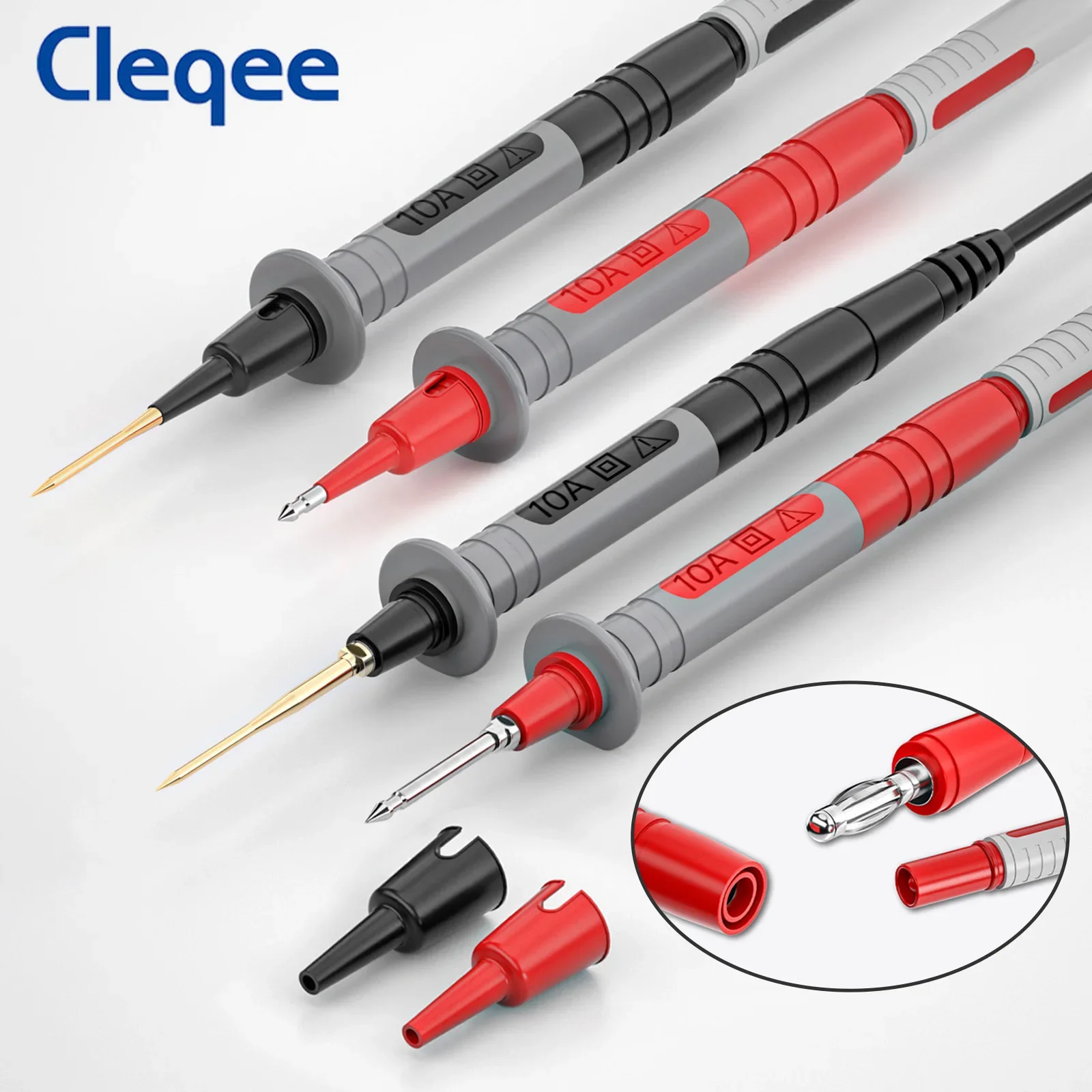 Cleqee P8003 12pcs Multimeter Test Probe Pen with Replaceable 2mm Thick Needles Gold-plated 1mm Sharp Pins 4mm Banana Socket