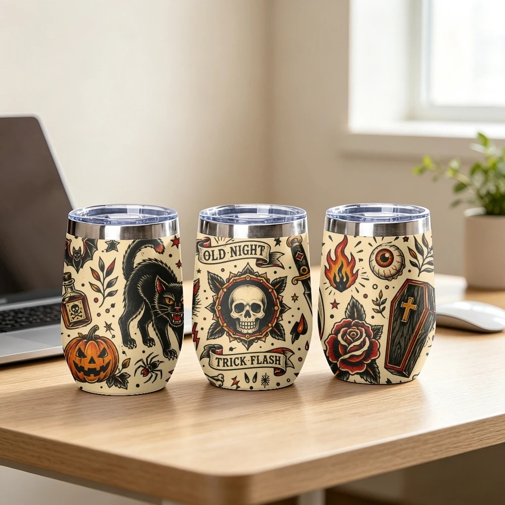 Haunted Old School Flash Vacuum Flasks 12oz Stainless Steel Insulated Tumbler Vacuum Coffee Mug Egg Shaped Travel Thermos