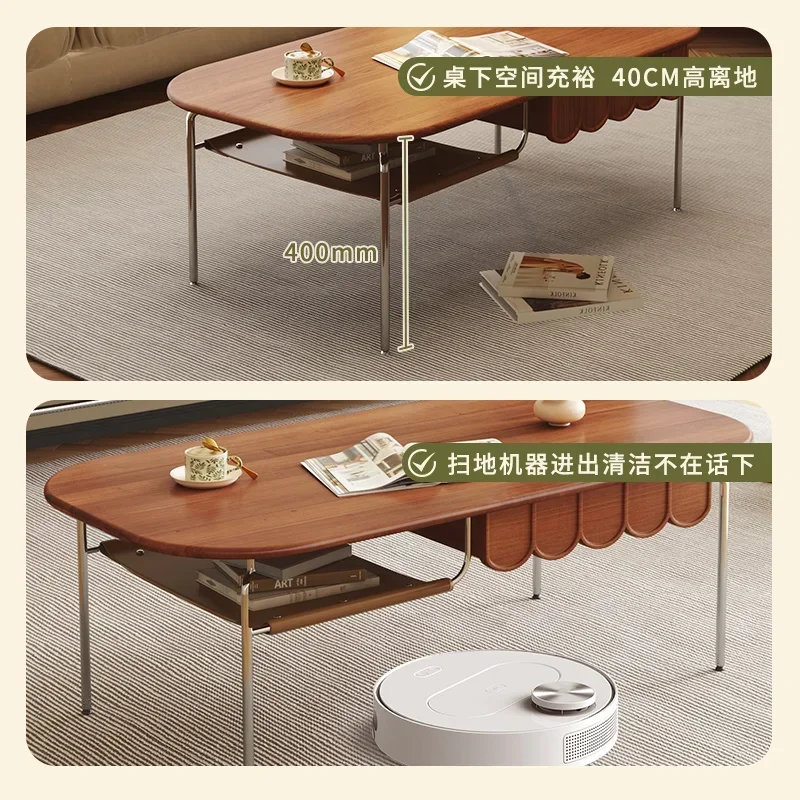 Home Small Apartment Retro Nordic High Leg Tea Table Prolate Ellipse Simple Storage Tea Table