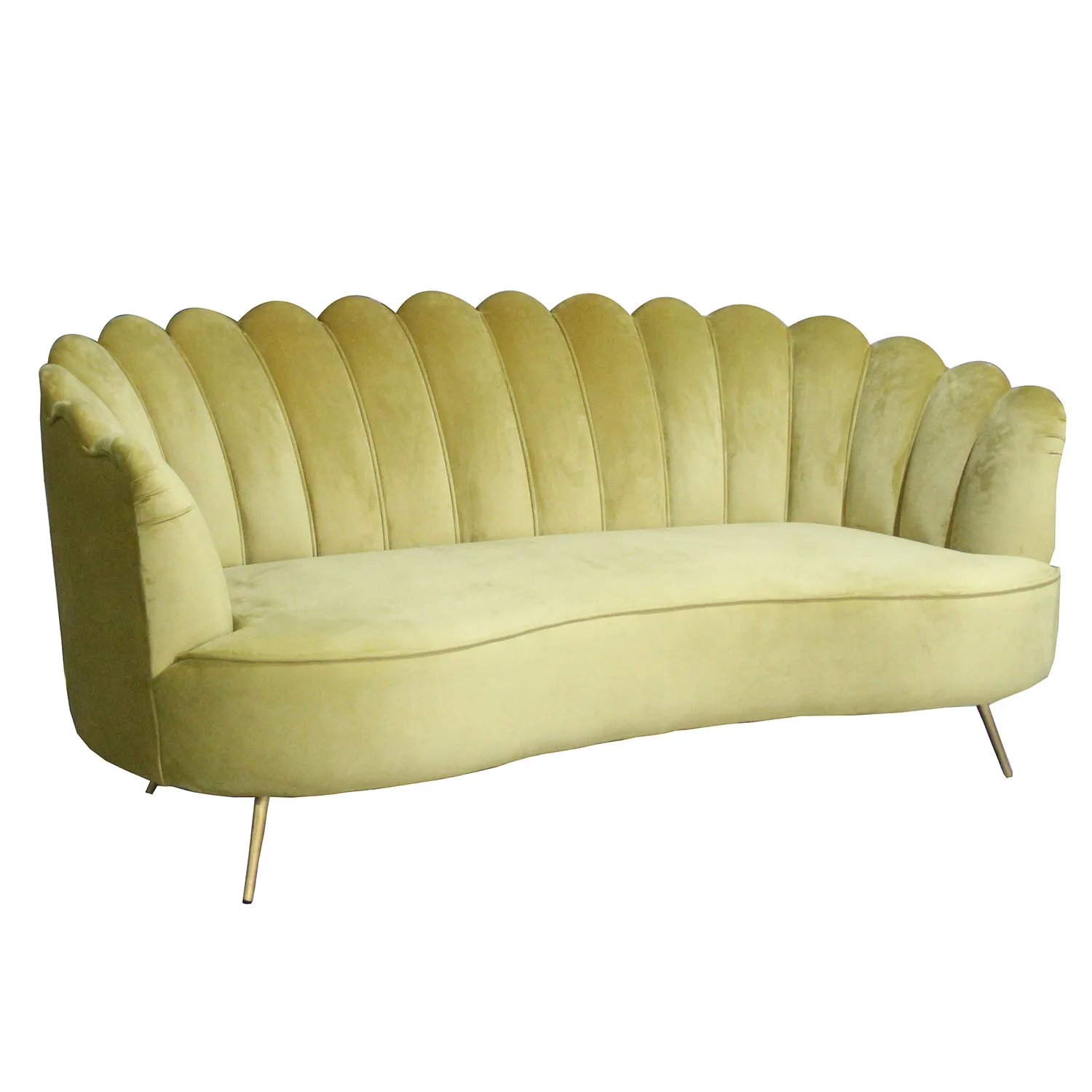 Modern luxurious classic affordable yellow shell shape brass legs couch sofas