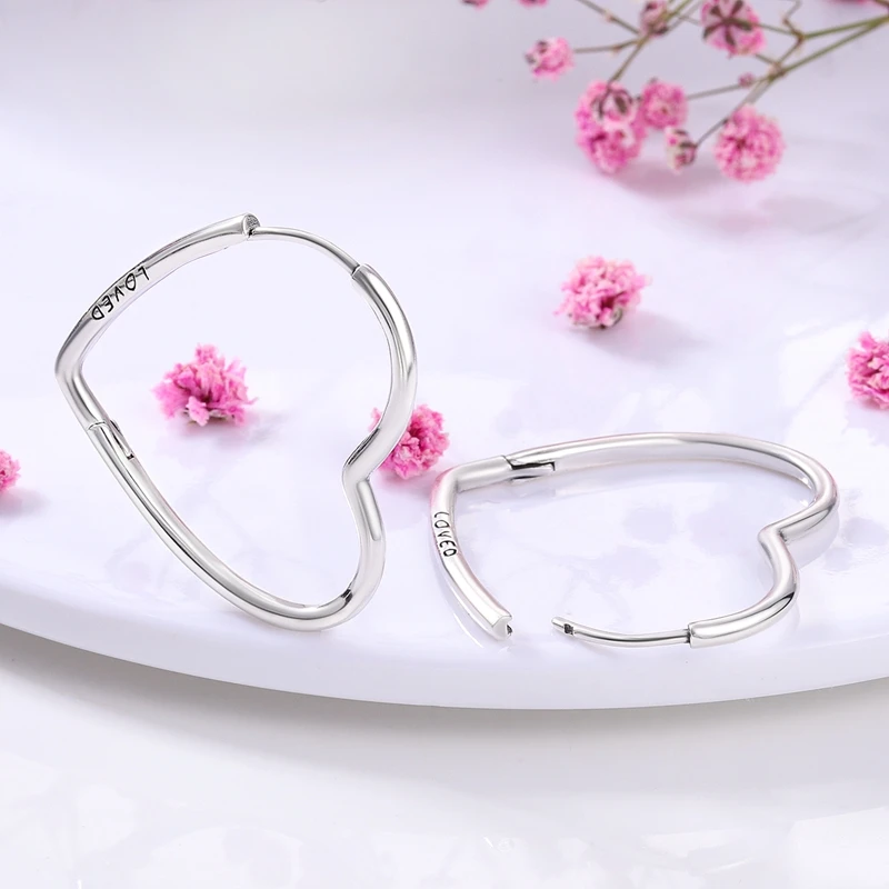 925 Silver Women Moment Charm Hoop Earrings Pave Heart Square Sparkling Fashion Earring Gift For Wedding Engagement Anniversary