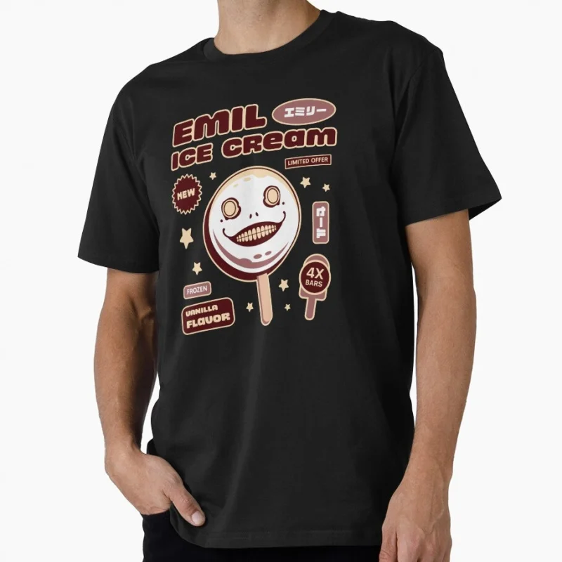 Emil Ice Cream 2B NieR Automata Yorh No. 2 Type B Anime T-shirt for Gamer Cyber Punk Graphic Clothes