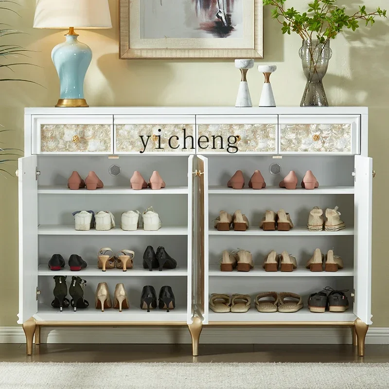 GZ-17   European light luxury home shoe cabinet white decorative porch cabinet with drawer locker