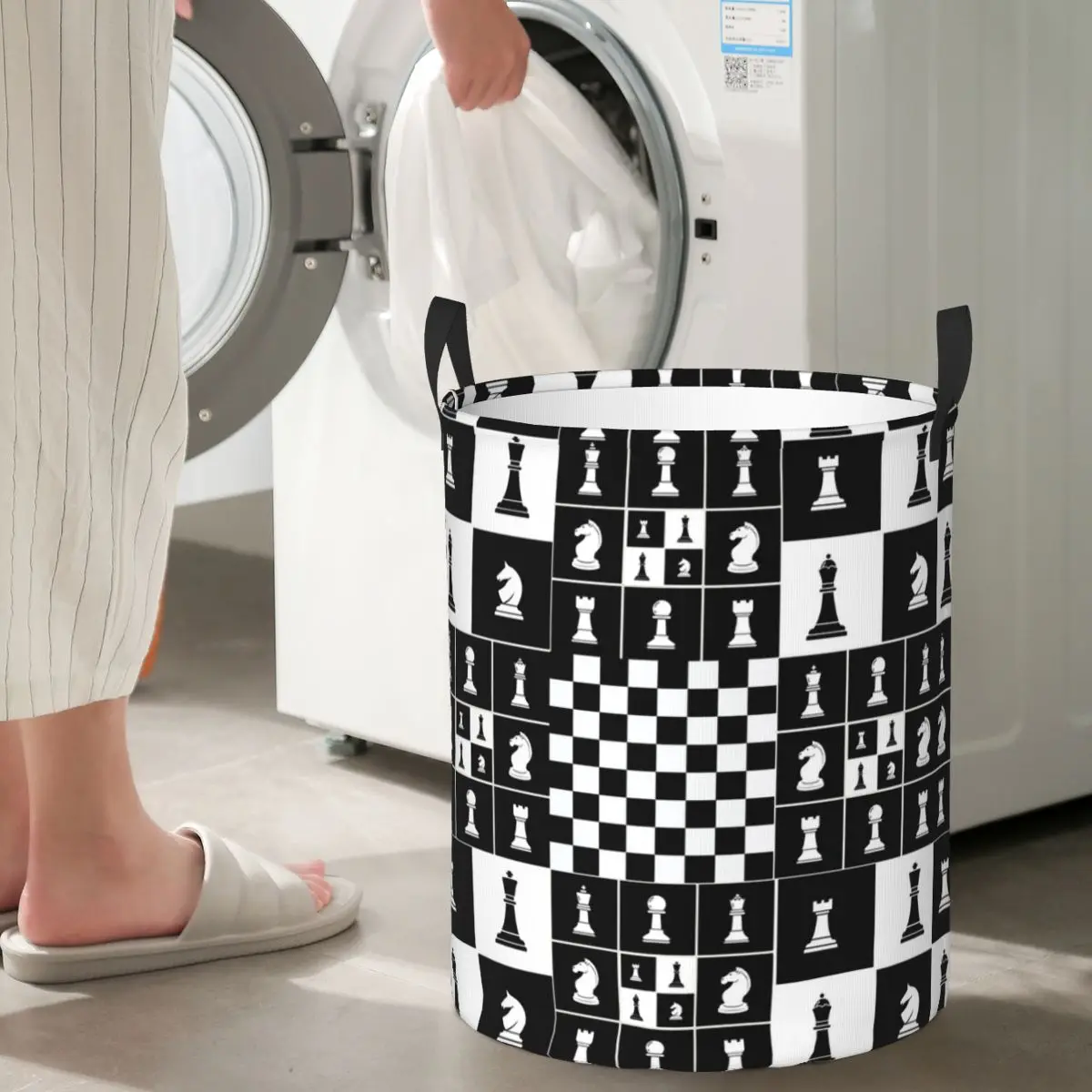 

Chess Pieces On Board Chessboard Foldable Laundry Baskets Dirty Clothes Toys Storage Basket Large Waterproof Box